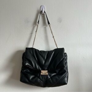 Zara Black Quilted Faux Leather Shoulder Purse Bag